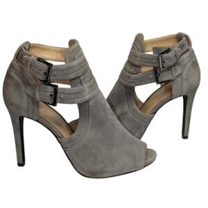 MICHAEL Michael Kors Women’s 6.5 Gray Blaze Open Toe Bootie ~ Suede Buckle-on